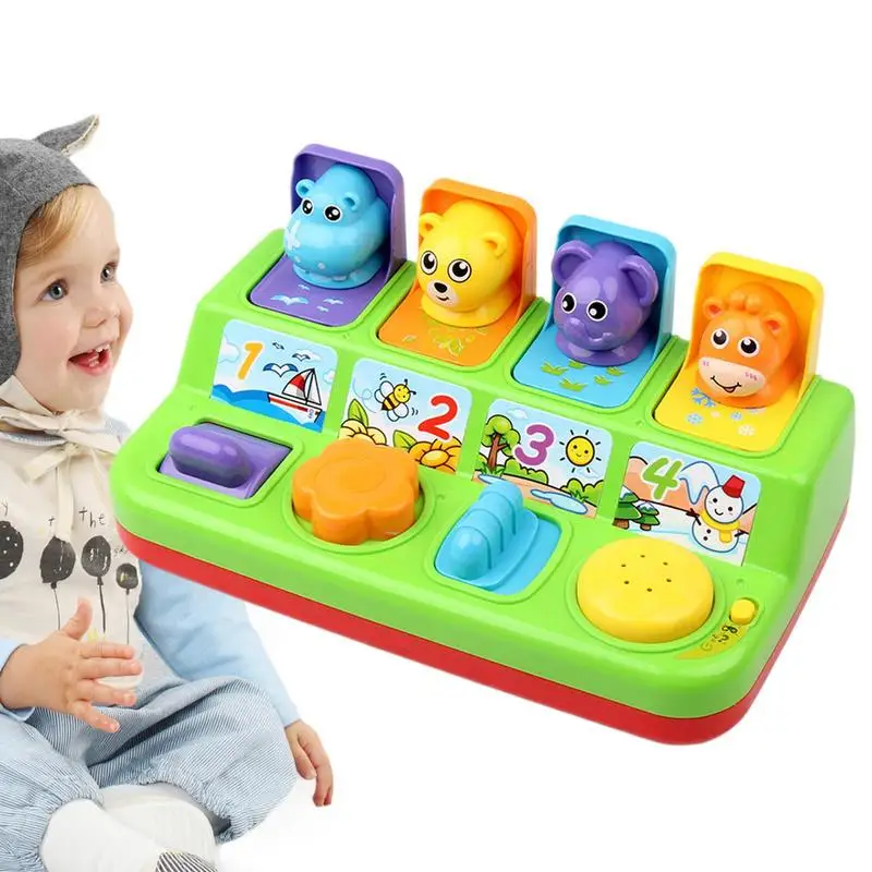 Button Toys For Kids Toddler Hide And Seek Toy 12-Month-Old Toys With 4 Cartoon Design Animal Color Sorting Toys Toddler