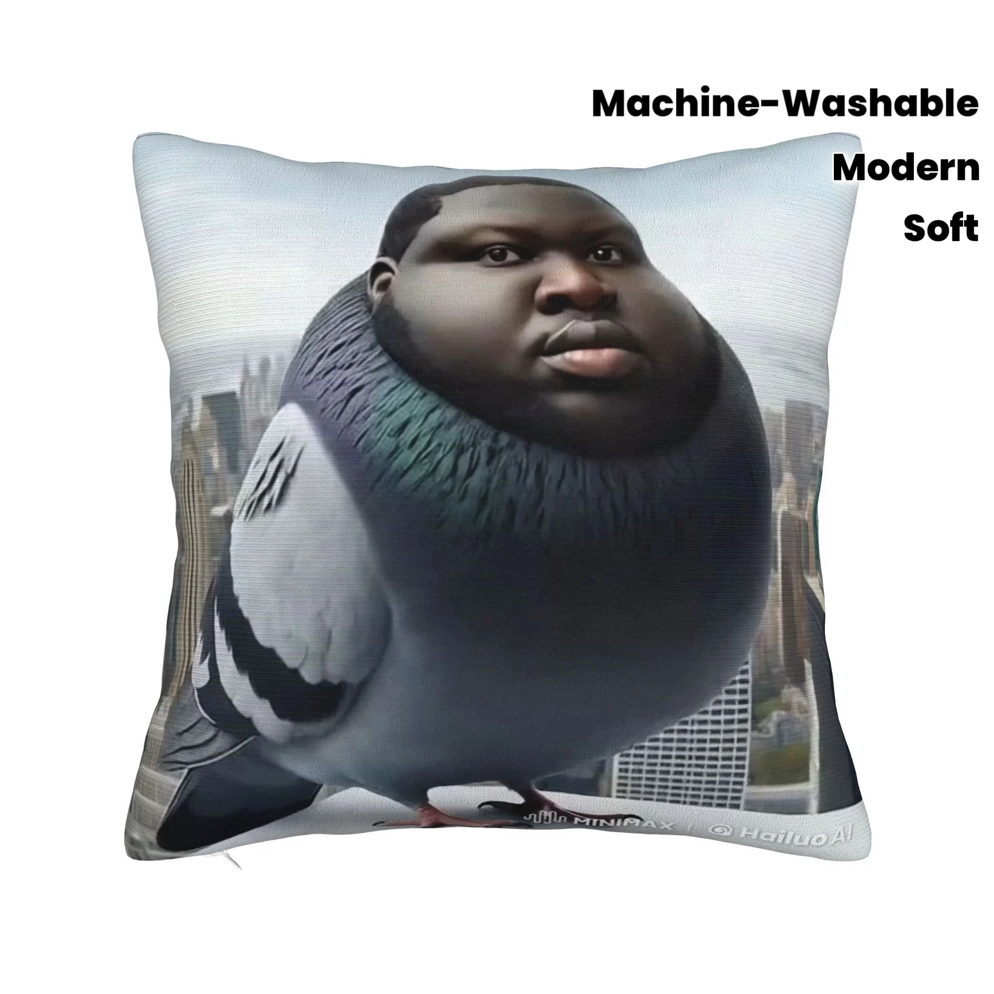 Fun Pigeon Face Art Print Decorative Pillowcase Soft Polyester Zipper Closure Modern Home Decor Gift