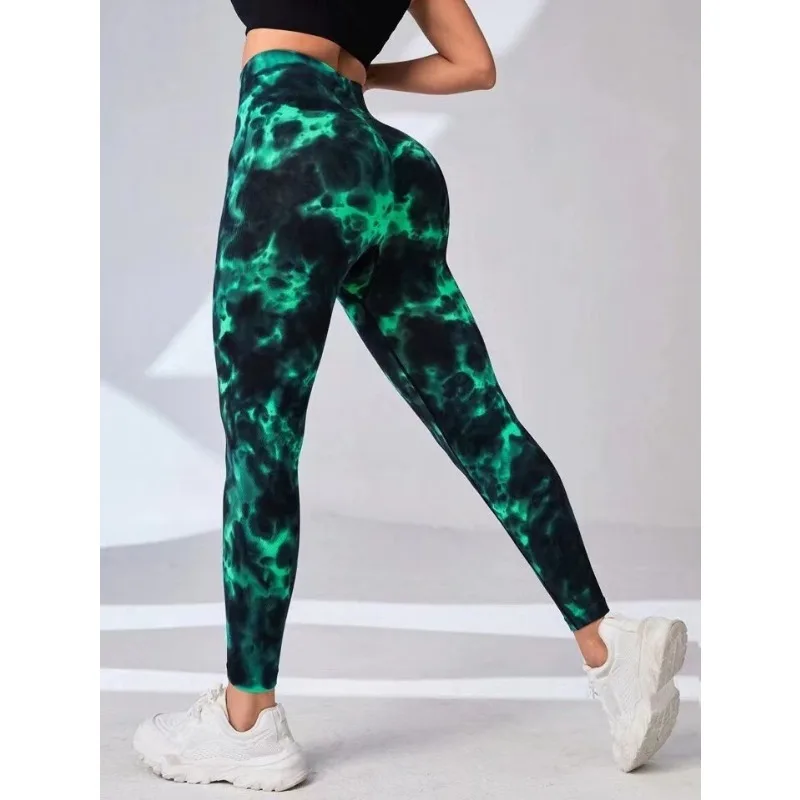 Seamless Knit Leegings Female Tie Dye Fitness Pants High Waist Hip Liftting Tights Outdoor Running Elastic Slim Yoga Leggings