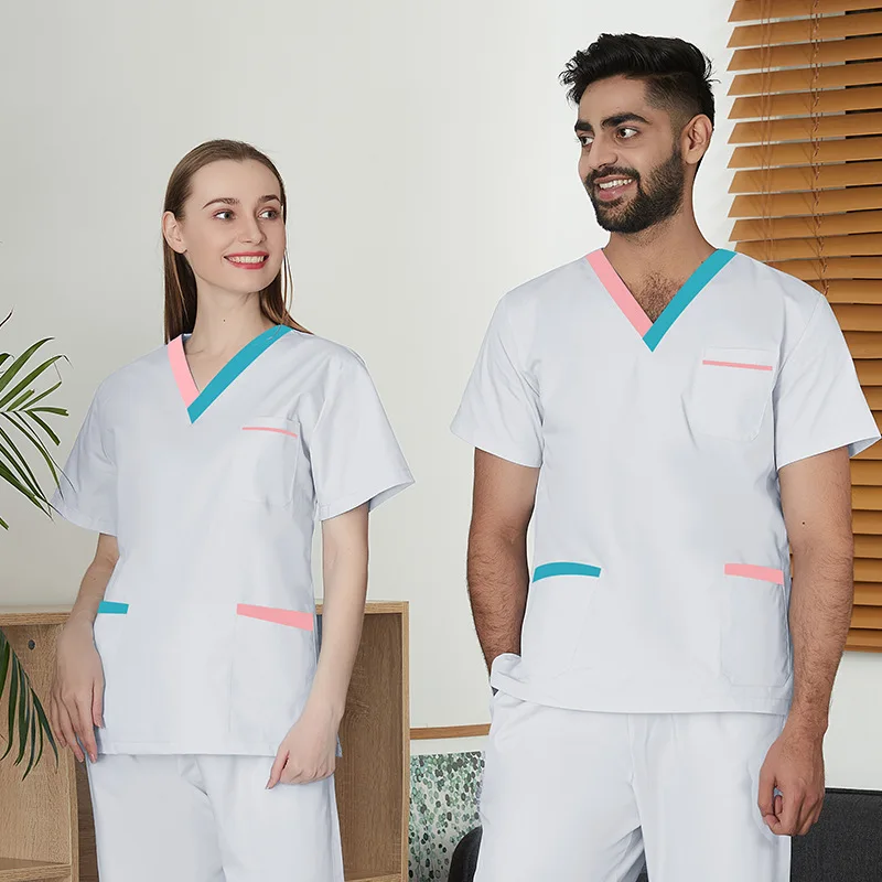 New patchwork Operating room surgical gown Unisex beauty salon clinic doctor work uniform short sleeved Nurse Scrub set overalls