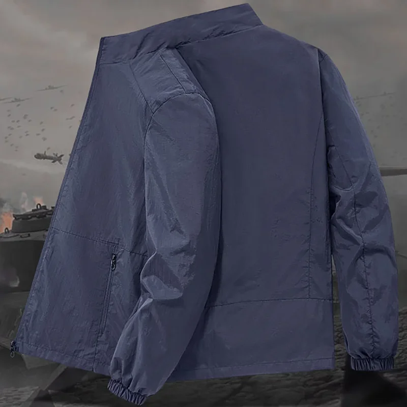 Herren Stehkragen-Jacke Frühling Atmungsaktiv Leicht Knitterfrei Windbreaker Outdoor Sport Freizeit Schnelltrocknende Arbeitsjacken – Detail 13