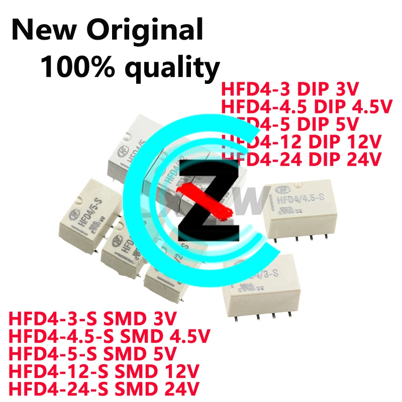 5/PCS HFD4-3 HFD4-5 HFD4-12 HFD4-24 HFD4-4.5 HFD4-3-S HFD4-5-S HFD4-12-S HFD4-24-S 3V 5V 4.5V 5V 12V 24V DIP SMD Signal relay