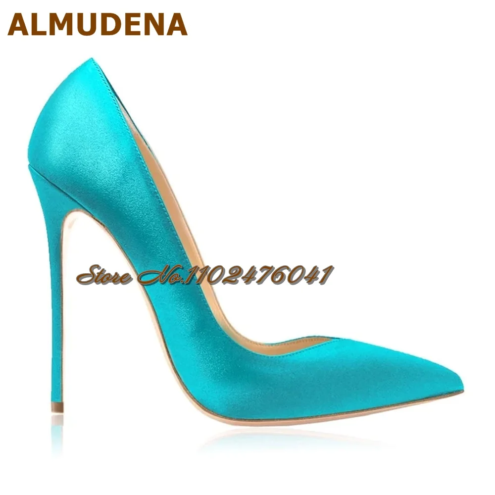 ALMUDENA, zapatos de vestir con corte en V poco profundo de tela satinada rosa turquesa, zapatos de boda sin cordones de Material de seda, tacones de aguja de 12cm, 10cm y 8cm