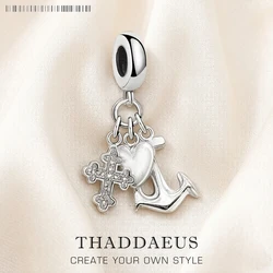 925 Sterling Silver Faith Hope Love Dangle Charm Pendant Heart Cross Anchor Floating Beads Jewelry Girl Friend Gift