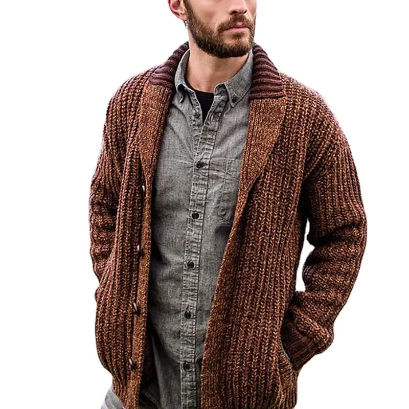 Pull en tricot à manches longues pour hommes, cardigan monochrome, pull slim pour hommes