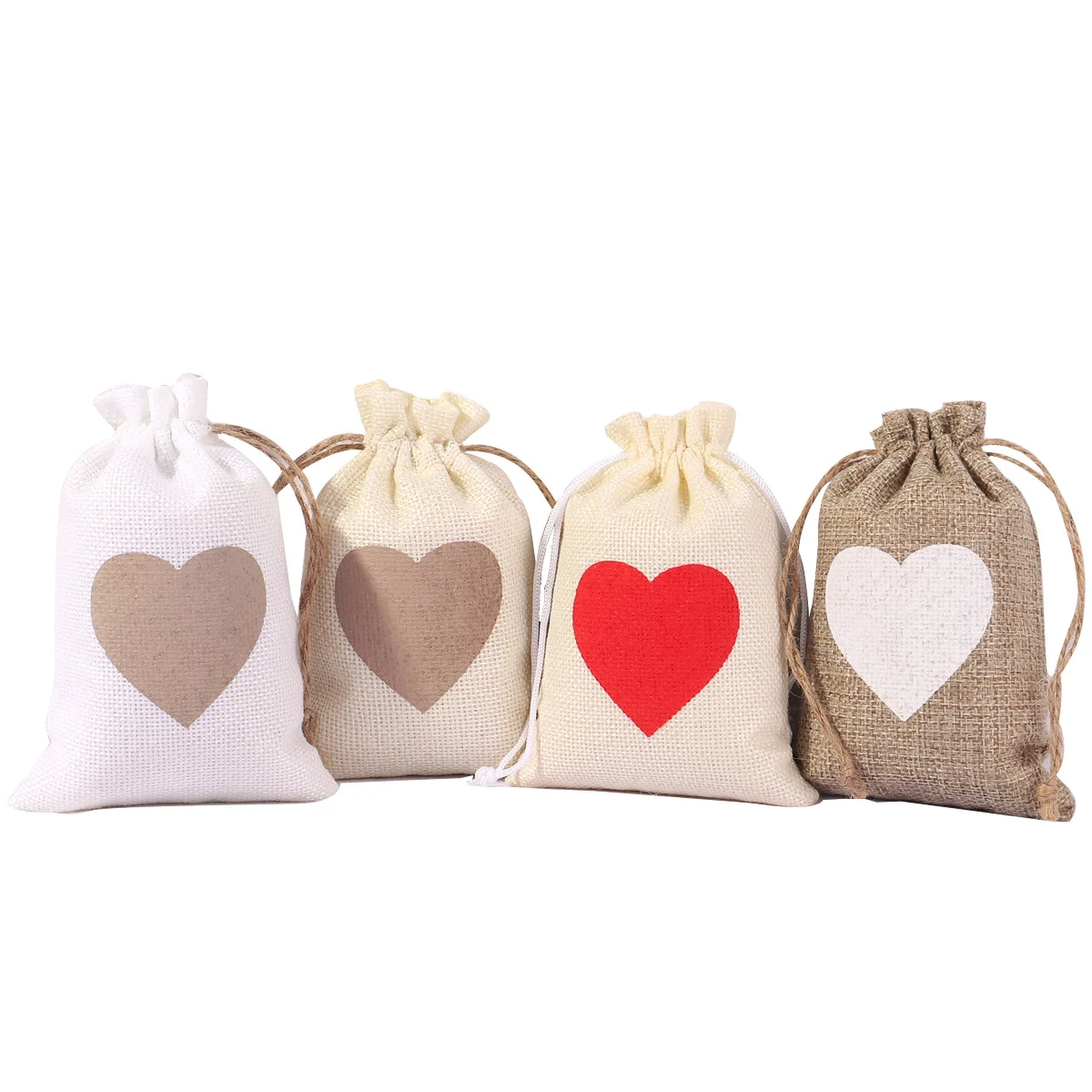 

StoBag, Sweet Heart Pattern Burlap Drawstring Bags, For Wedding favors, Valentine’s Day treats, Party Supplies, Customizable