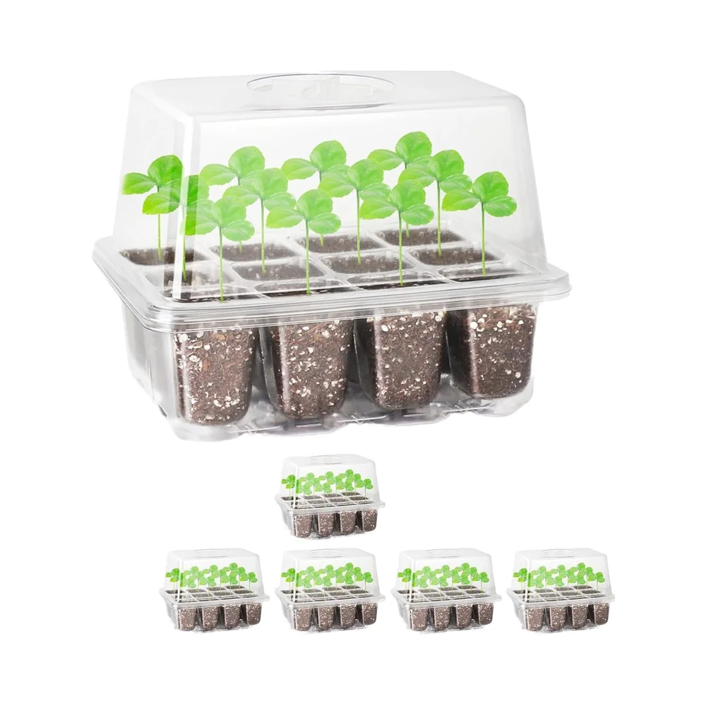 

Комплект из 10 стартовых лотков для семян, 120 ячеек, прозрачный пластик, тепличные сады, регулируемая влажность, цветочные горшки, кашпо