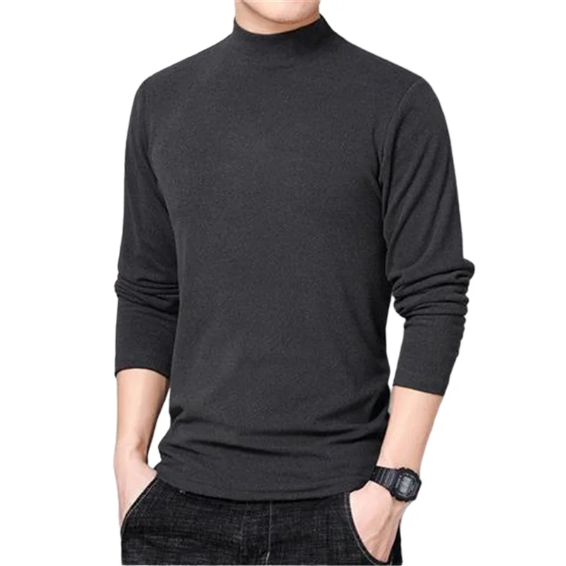 Winter T Shirt For Men Long Sleeve Tshirts Turtleneck Thermal Underwear High Quality Soft Thin fleece keep warm Shirt Homme 4xl