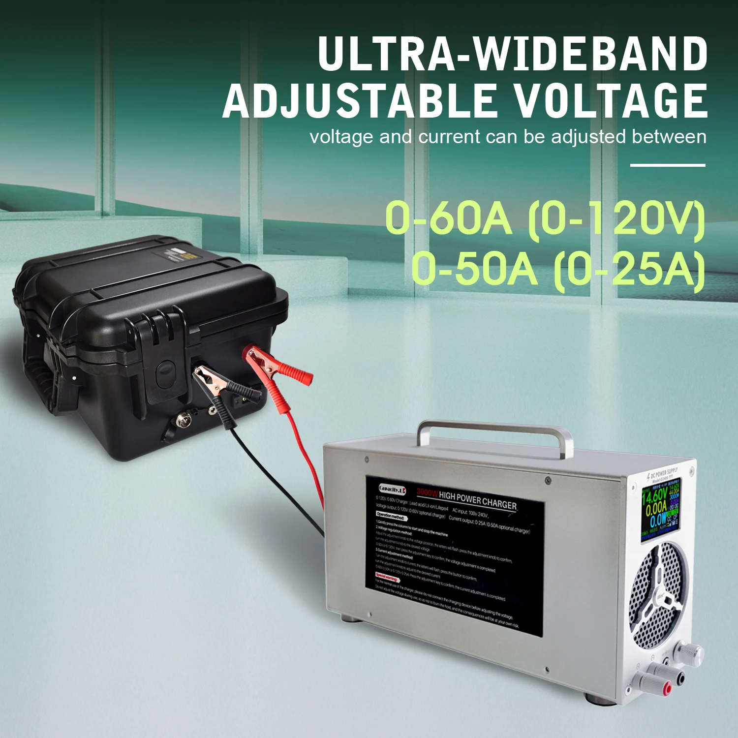 Литиевое зарядное устройство Lifepo4, зарядное устройство высокой мощности 24V36V48V60V 0-50A, быстрое зарядное устройство с регулируемым напряжением и током 72V84V20V 0-25A