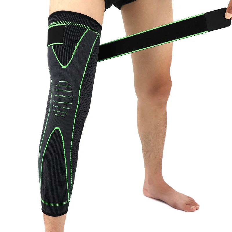 1 pcs Sports Lengthen Knee Sleeve Support Leggings Leg Protector Green Stripe Bandage Non Slip Knee Warmmer Kneepads