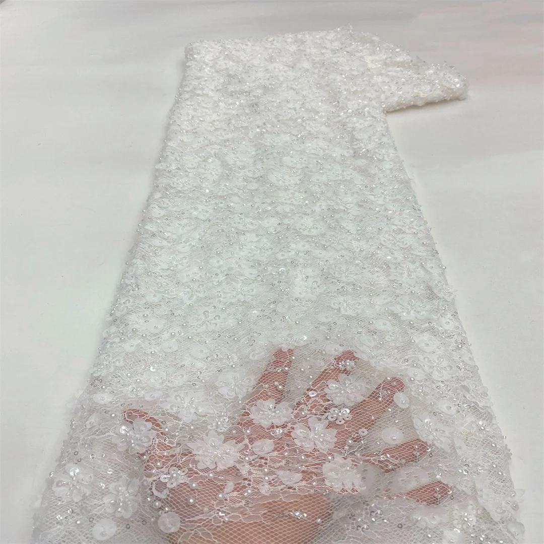 

Beaded Lace Fabric 3D Floral Embroidered Tulle with Sequins for Wedding Dress Bridal Gown Applique Material Embroidered Textile