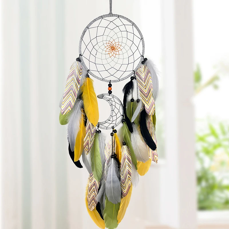 Dream Catcher Hand-woven Colorful Feather Wind Chimes Living Room Bedroom Background Wall Decoration Festival Gifts Home Decor