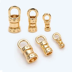 20Pcs Brass 18K Gold Plated Crimp End Caps with Loop Cord Tube Barrel  Ends Cap for Leather Cords And Chains Diy Jewelry Making