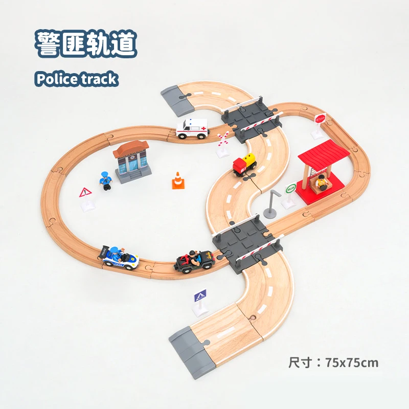 

Police And Bandit Rescue Scene Wooden Track Set, Children's Puzzle Combination Set Toys, Magnetic Railcar Toy,XT145