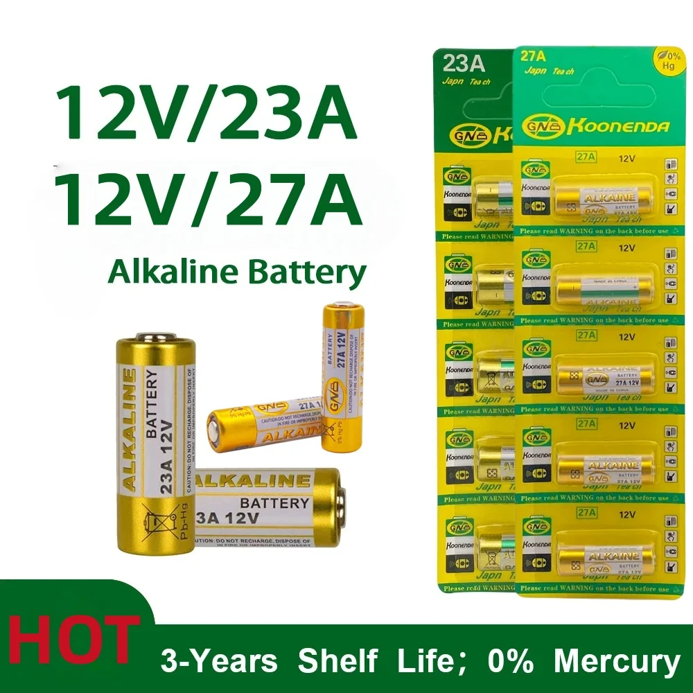 

23A 27A 12V Batteries Primary Dry Alkaline Battery A23 A27 23GA 27GA A23S E23A MN27 MS27 GP27V for Doorbell Car Remote Walkman