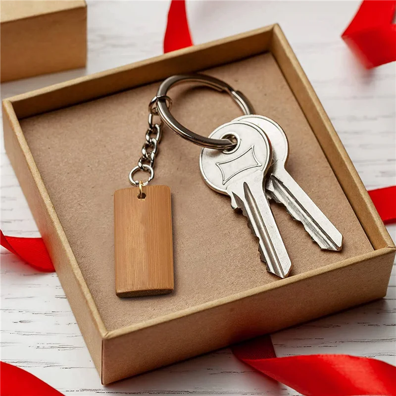 

ABPQ-400Pcs 45X20mm Rectangle Wooden Tags For Keychain Rings, Bamboo Unfinished Wood Key Ring Tag