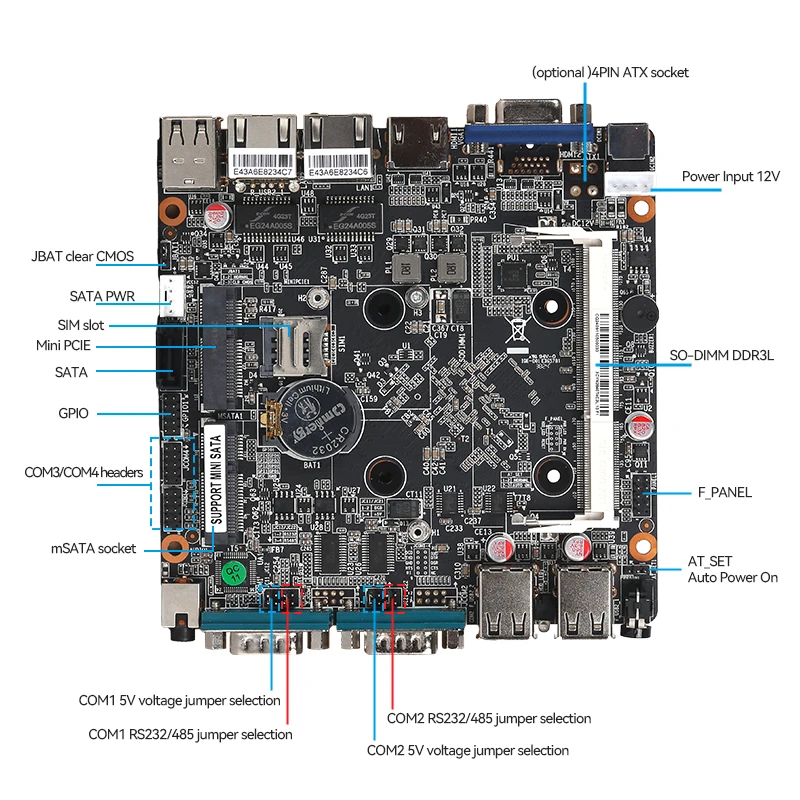 팬리스 산업용 미니 PC 펜티엄 J2900 4x 직렬 포트 RS232 RS485 2x 기가비트 이더넷 미니 PCIe 와이파이 4G LTE SIM 윈도우 리눅스 썸네일 5