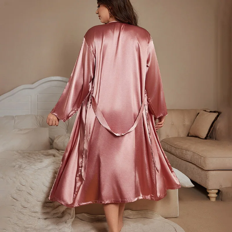 Ice Silk Sling Dress Women's Sleepwear Nighty&Robe Set Spaghetti Strap Butterfly Nightgown Long Bathrobe Loose Casual Homewear