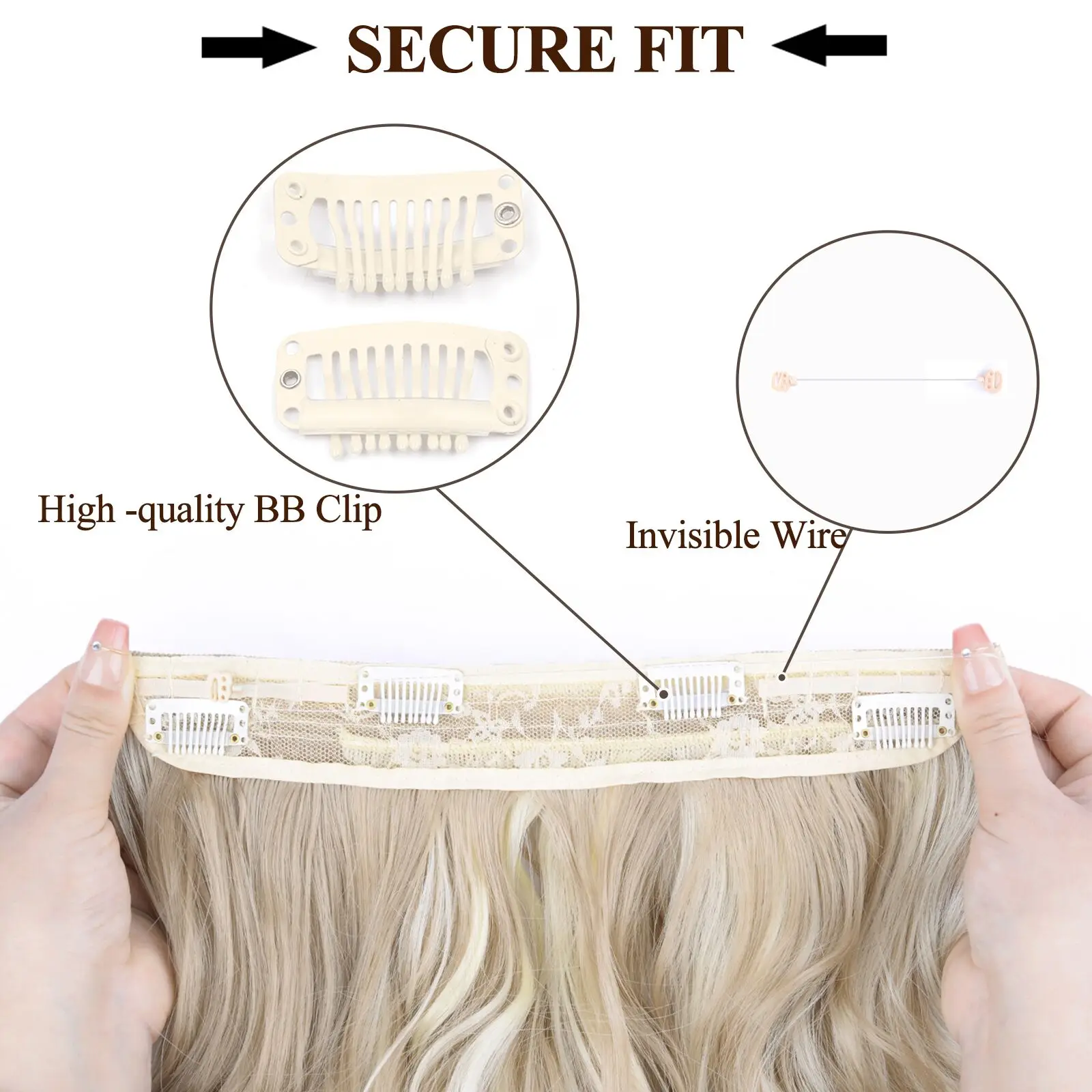 Synthetic 4 Clips In Natural Hair Extension Mixed Color Black Blonde One Piece Long Wave Invisible Wire False Fake Hair Piece