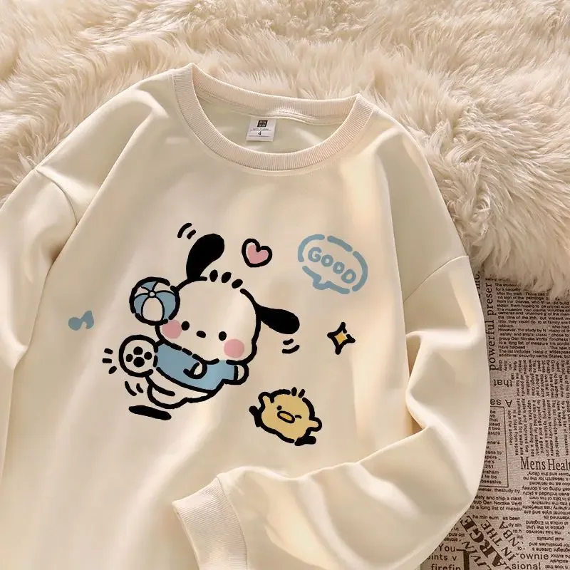 Sanrio Kawaii Pochacco Sweatshirt Children Cartoon Cute Printing Loose Pullover Student Fashion Casual Anime Top Gift for Kids