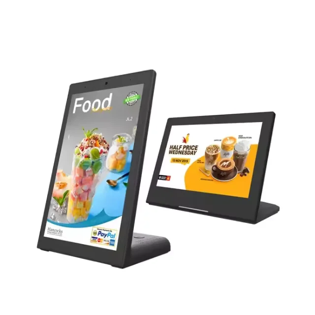 Innovative L Shape Bar Restaurant Table Top Stand Ordering Calling Android Tablet LCD Digital Menu Holder Advertising Display