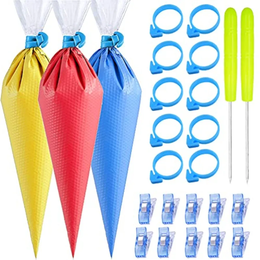 122Pieces Tipless Piping Bags - 100pcs Disposable Piping Pastry Bag for Royal Icing/Cookies Decorating - 10 Pastry Bag Ties, 10