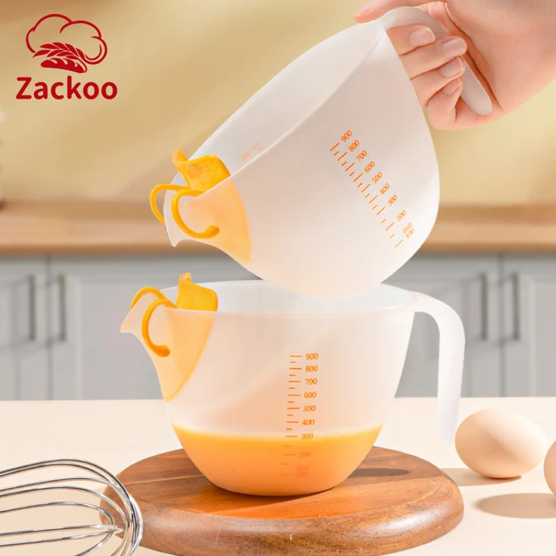 Zackoo 1L Egg Liquid Filter Measuring Cup Clear Large Capacity Baking Whisk Bowl with Scale Metering Cup Baking Measurer Tools