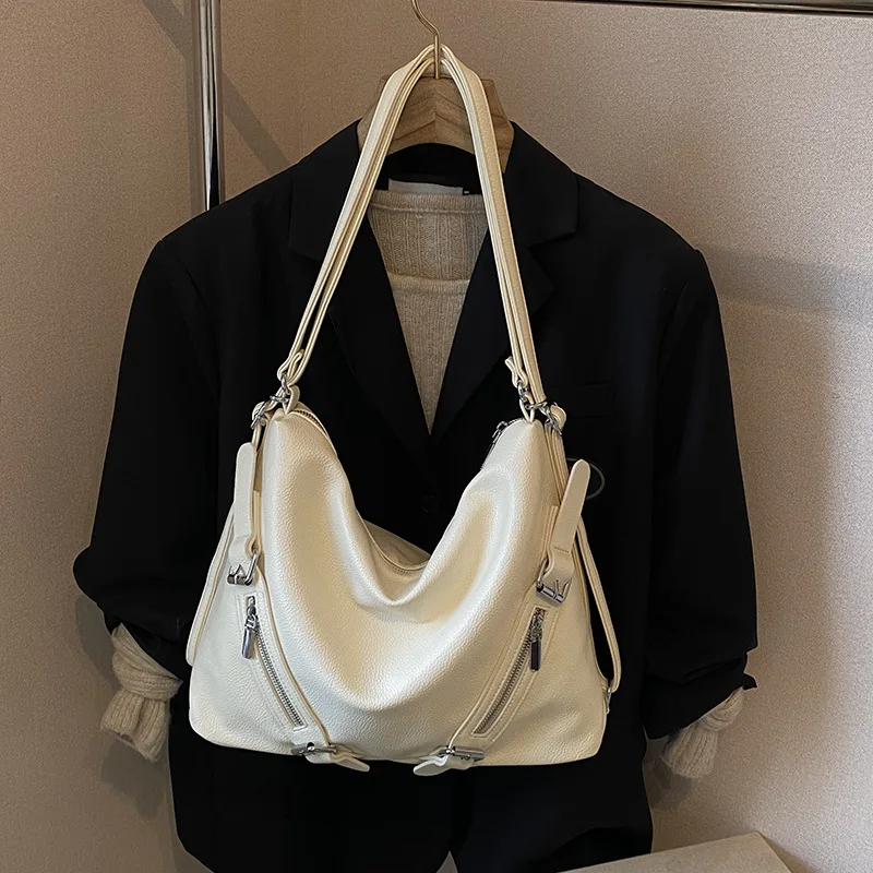 

2025 Новая большая вместительная сумка для женщин, мягкая кожаная сумка через плечо с ремешком на ремне, просторная сумка через плечо на каждый день