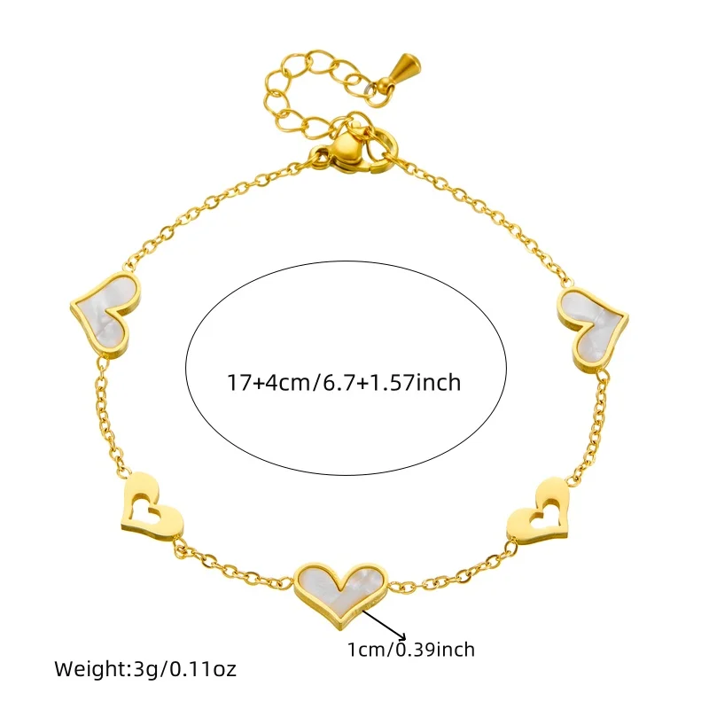 MEYRROYU 316L Stainless Steel White Shell Heart-shaped Bracelet Necklace Womens Delicate Fashion Simplicity Pendant Jewelry Suit