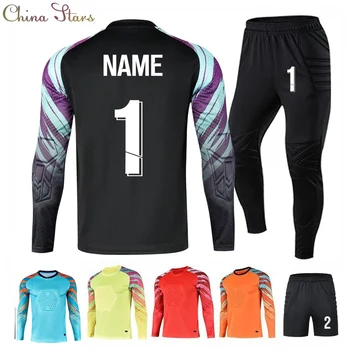 Men Kid 2024 Soccer Goalkeeper Uniform Protective Sponge Long Sleeve Football Training Goalkeeper Top Soccer Jersey Pants Custom