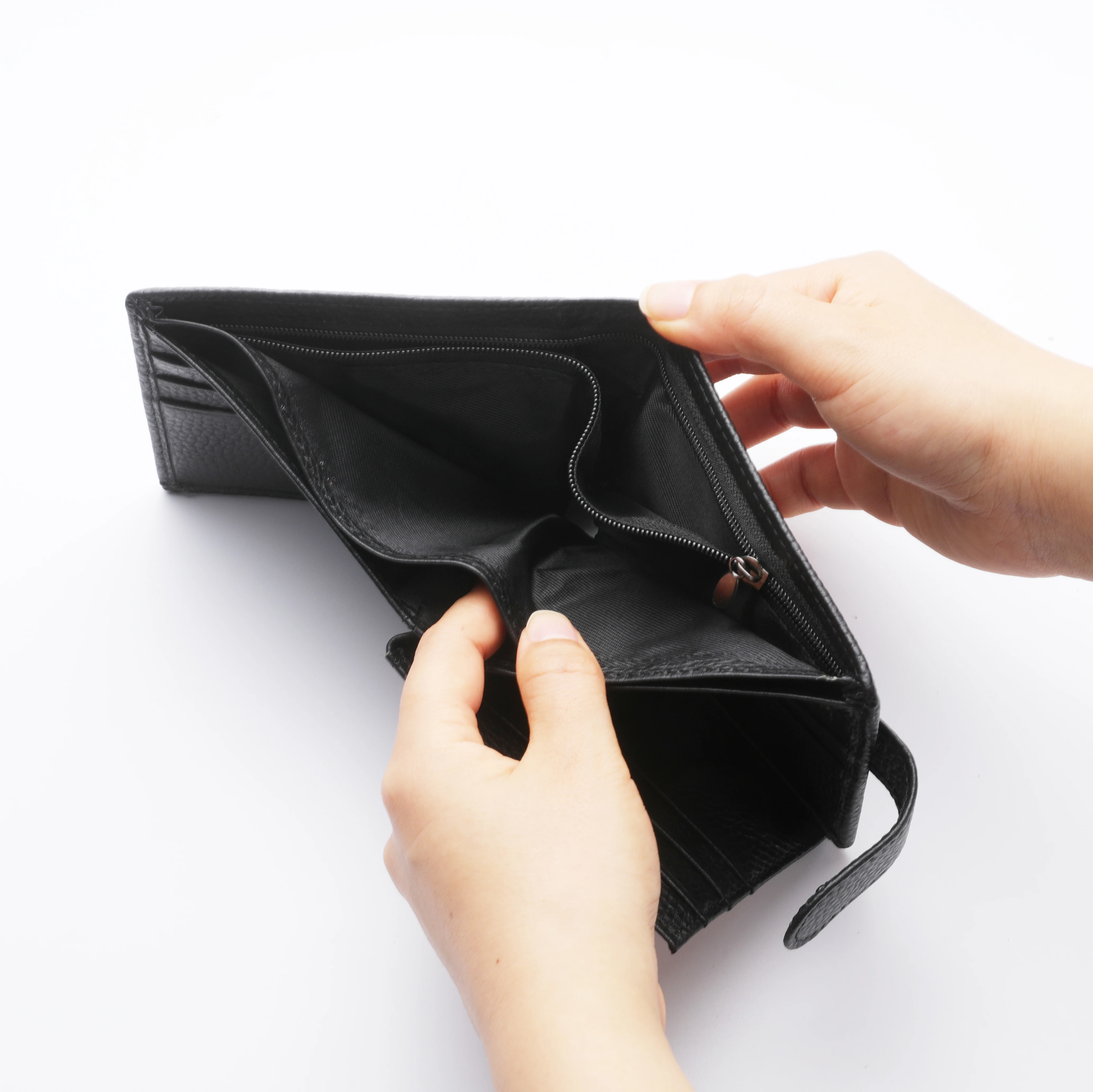 Men's Wallet Genuine Leather High-Quality Short Zipper Coin Pocket Snap Wallet with ID Window and Credit Card Compartments