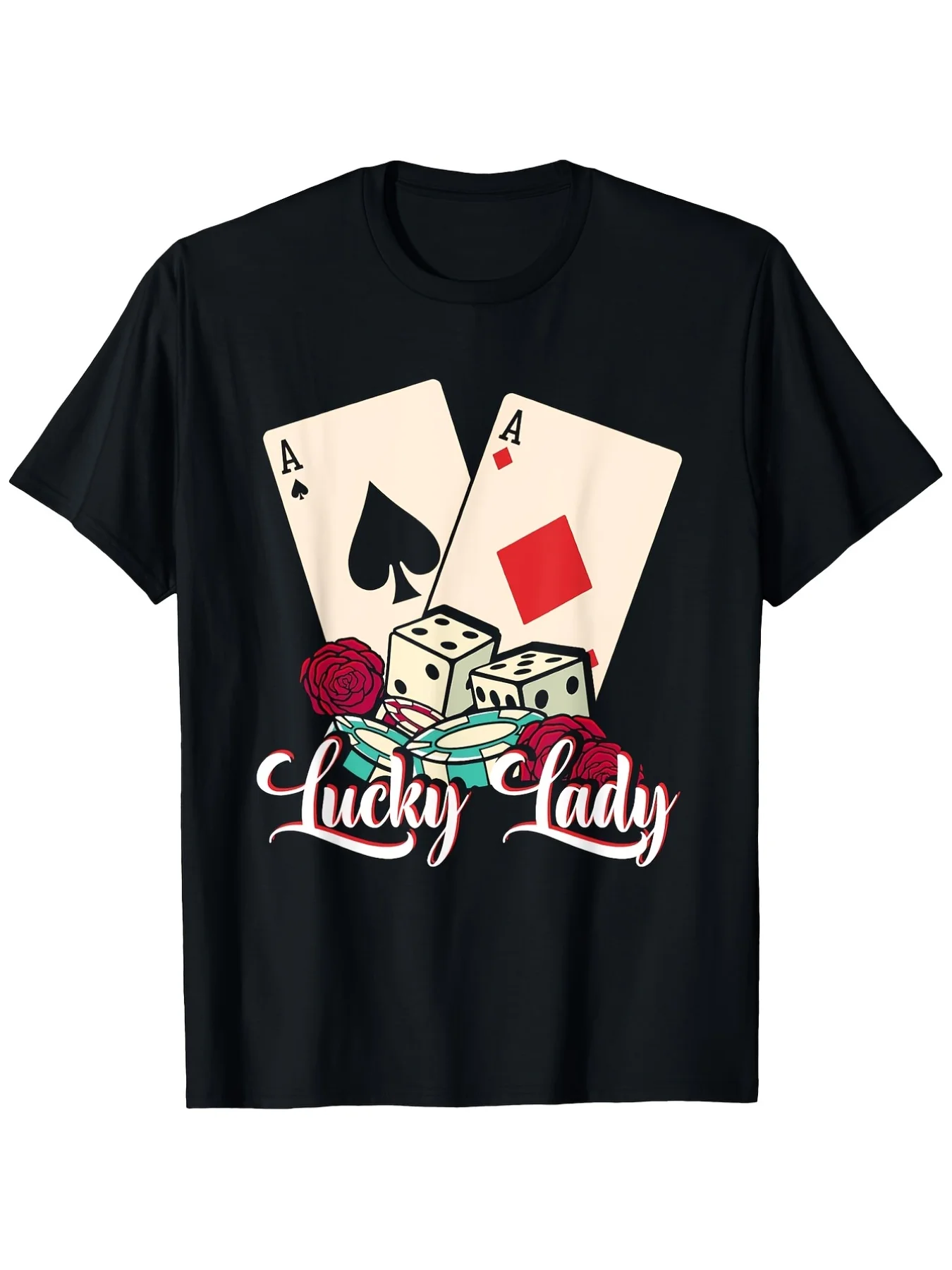 camiseta-masculina-e-feminina-lucky-lady-poker-player--design-retro-de-poquer-com-cartas-rainha-10-joker-camiseta-casual-respiravel-para-jogos