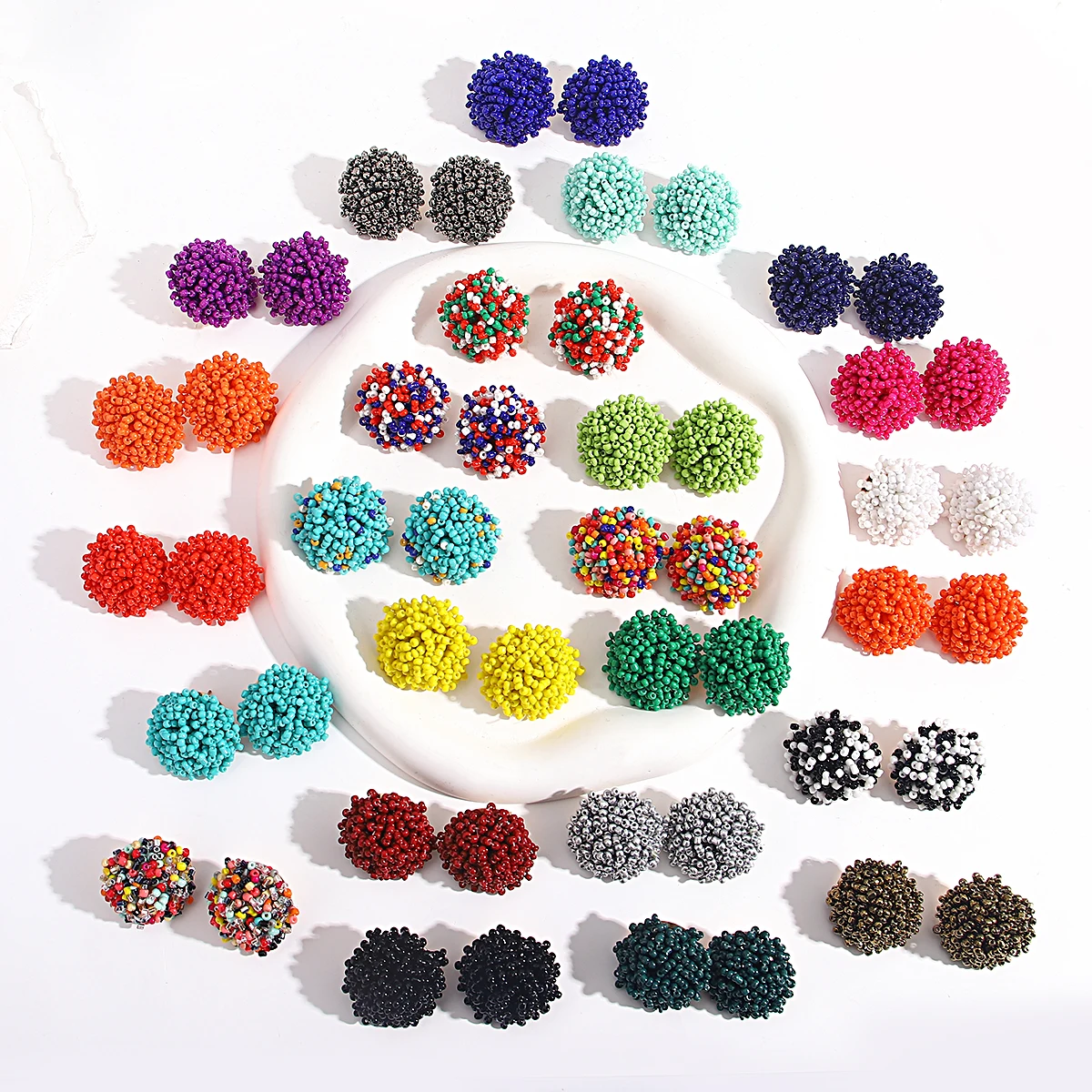 Lifefontier Handmade Multicolor Beaded Resin Stud Earrings For Women Girls Bohemia Round Earring Ethnic Jewelry Accessories 2023