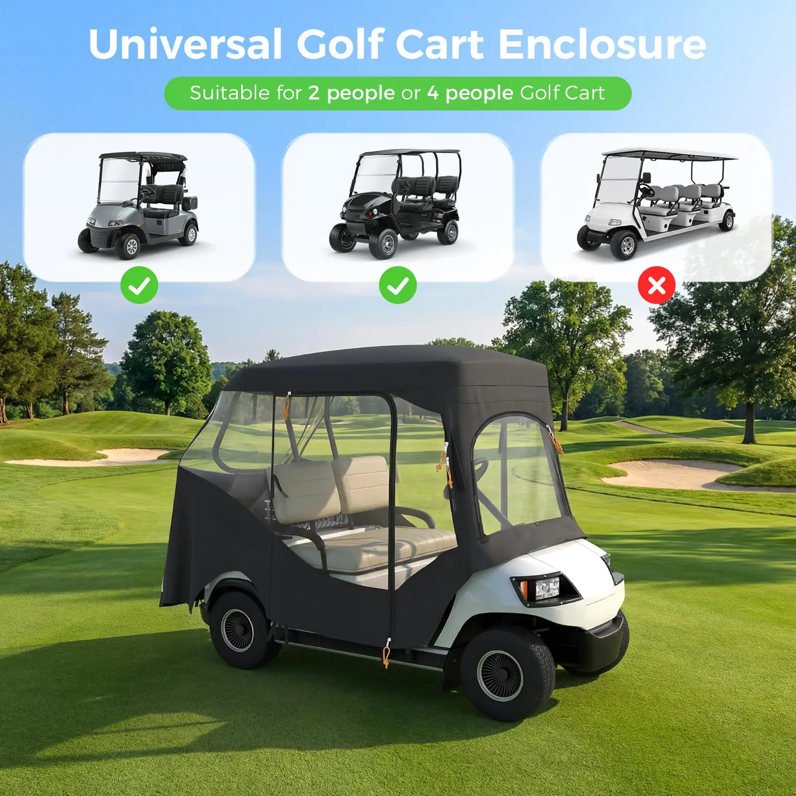 Copertura per Golf Cart con Finestrini Trasparenti - Copertura Trasparente per 2/4 Passeggeri con Porta Avvolgibile con Cerniera per Club Car