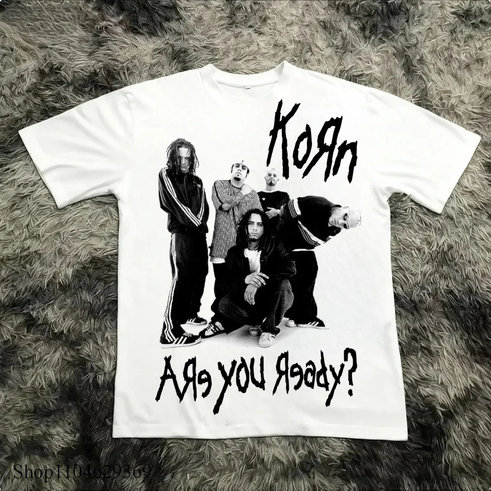 Korn Follow The Leader Cotton Printed T-Shirt Double-Sided Metal Band Tee Men's and Women's Oversize Couple Tee Tops