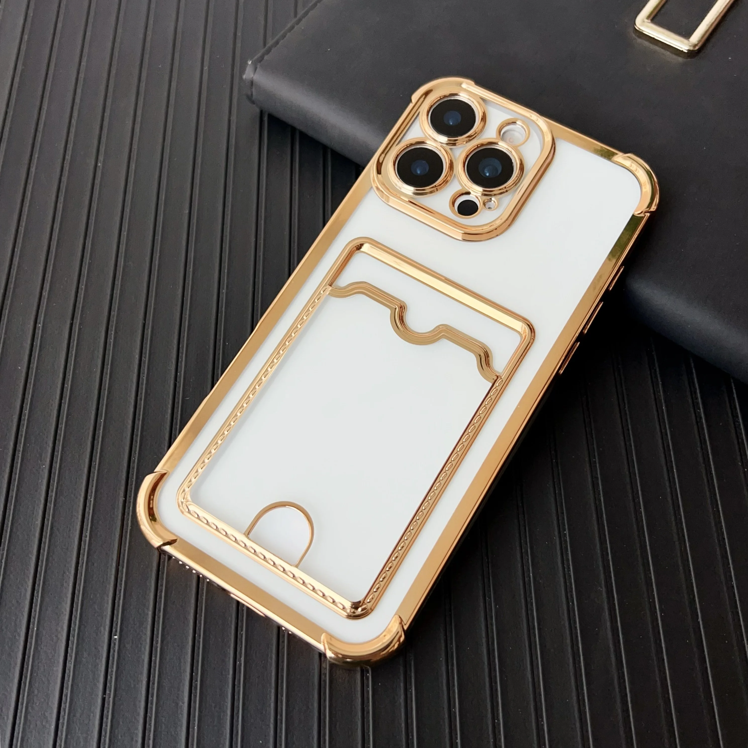 

Plating Luxury Card Bag Wallet Clear Protective Case For iphone 11 12 13 16E14 15 16 Pro Max Plus Shockproof Transparent Cover