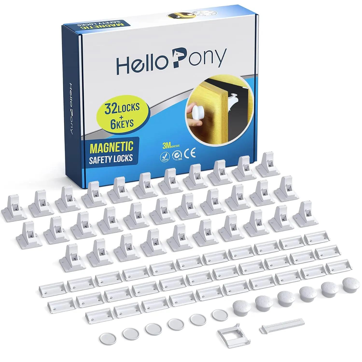 

Магнитные замки для шкафов с клейкой лентой 3M, 32 замка и 6 ключей, простая установка без сверления для безопасности детей