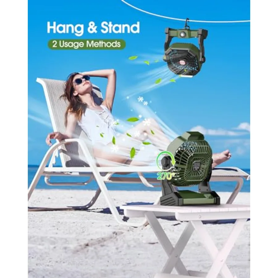 Rechargeable Solar Powered Fan Max 40H Runtime Solar Camping Fans and Led Lantern 8-inch Portable Fan with Solar Panel Battery