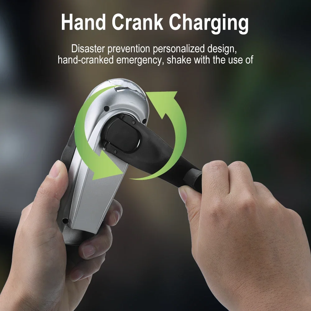 BORUiT LED Flashlight Hand Crank Solar Powered Emergency Torch Dynamo Lantern for Outdoor Camping Hiking Survival Long-Range Use