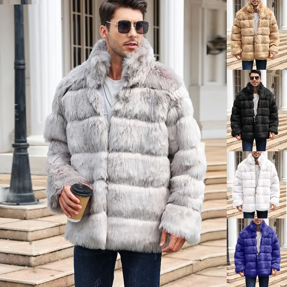 

Men Faux Fur Jacket Coat Winter Thick Fluffy Long Sleeve Warm Shaggy Outerwear Luxury Fur Jacket Bontjas Jackets Mens 2023