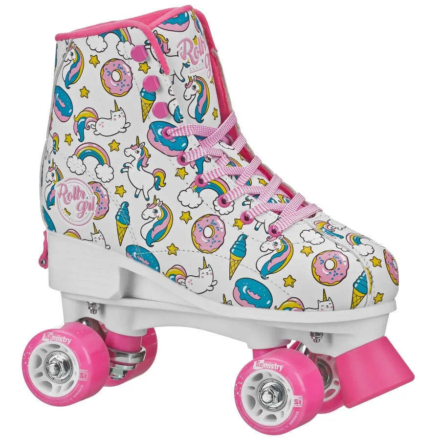 

Women's Adjustable Roller Skates, White and Pink