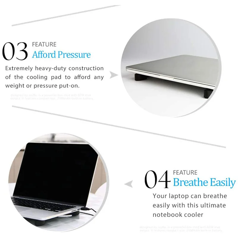 Laptop Cooling Base, Laptop Pc Support - Easy to Carry,Compatible for 10-15.6Inch with 2 Silent Fans and USB Port