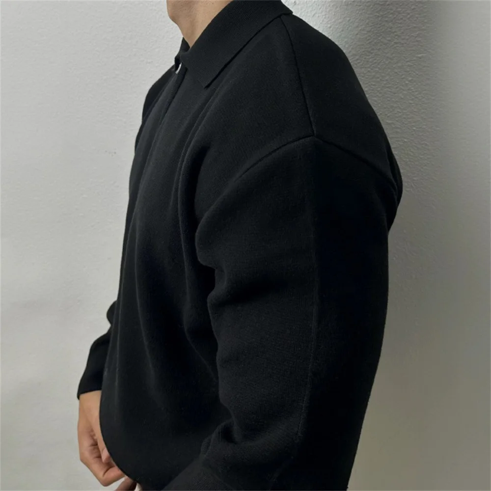 2024 solid color knitted men's autumn new Korean version of the trend of advanced sense lapel half-zipper long-sleeve top tide