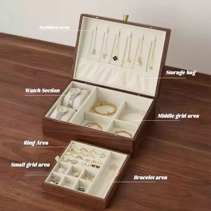 Engraved eco-friendly retro exquisite black walnut solid wood jewelry storage box ring earrings