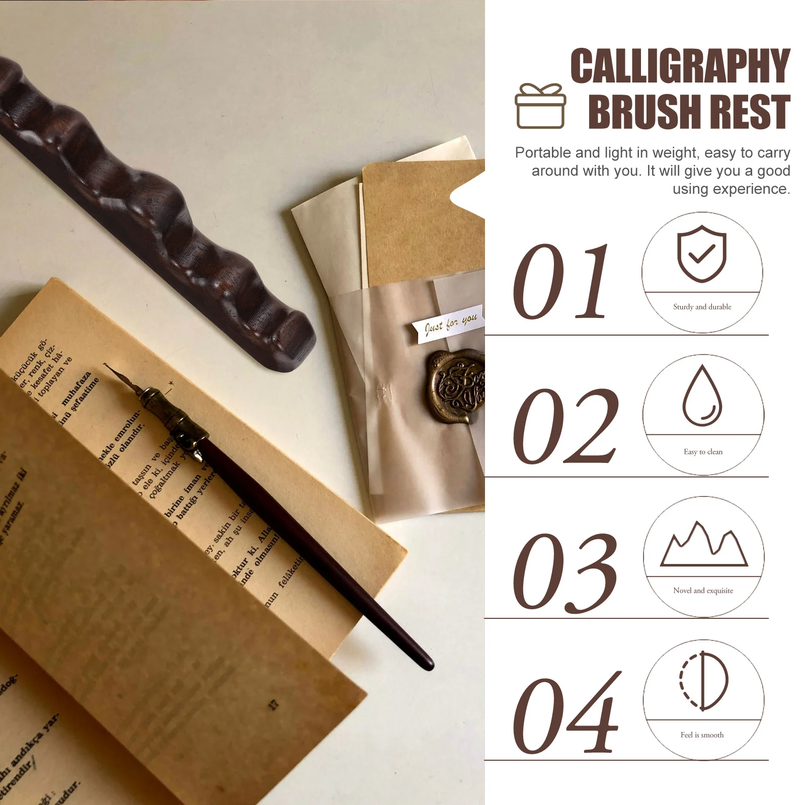 Sandalwood Pen Holder Mountain Shape Design Calligraphy Sumi Writing Brush Rest Desktop Organizer For Ink Pens