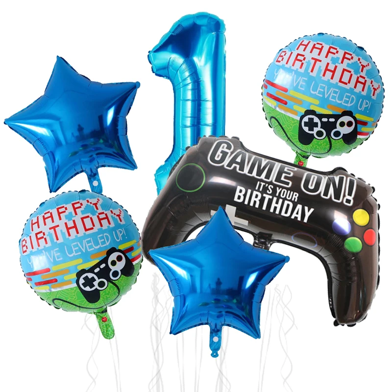 6pcs Gamepad Balloons Game On with Black Digit Number Balloon Children's Birthday Party Decorations Game Theme Party Supplies