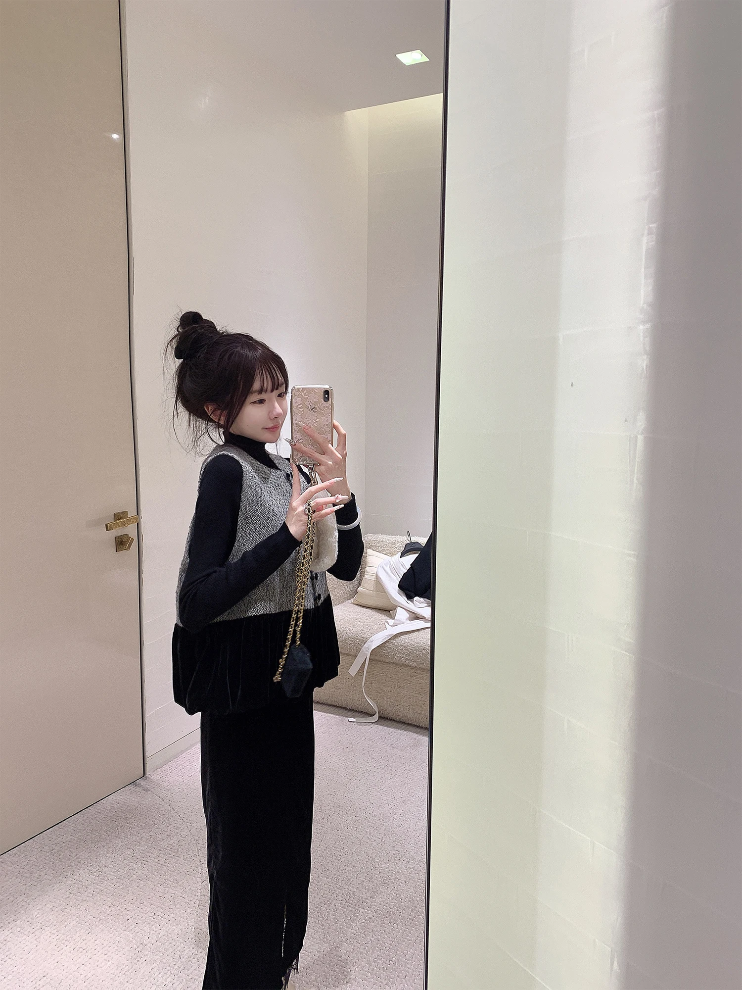 

Новый китайский комплект: жилет и юбка из велюра Golden Musoom Velourchelle Yan Mountain, осенний цвет, модный, для повседневной носки, ветрозащитный