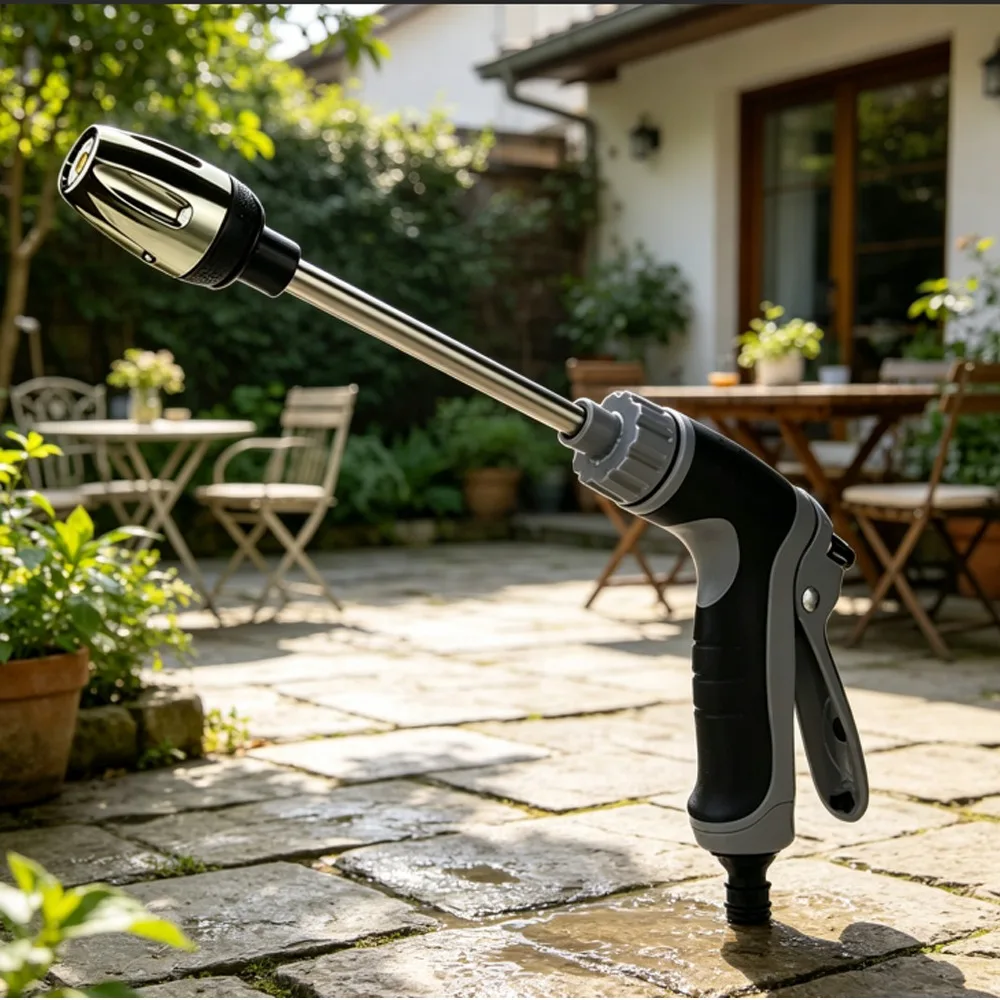 High-Pressure Car Wash Water Gun With Rubber Handle And Alloy Long Pole Metal Extension Wrapped Household Watering Tools