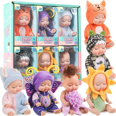 6/8Pcs 세트 잠자는 미니 아기 인형 다시 태어난 실물 같은 장난감 나비 악어 해바라기 컴포트 장난감 선물과 귀여운 사랑스러운 인형