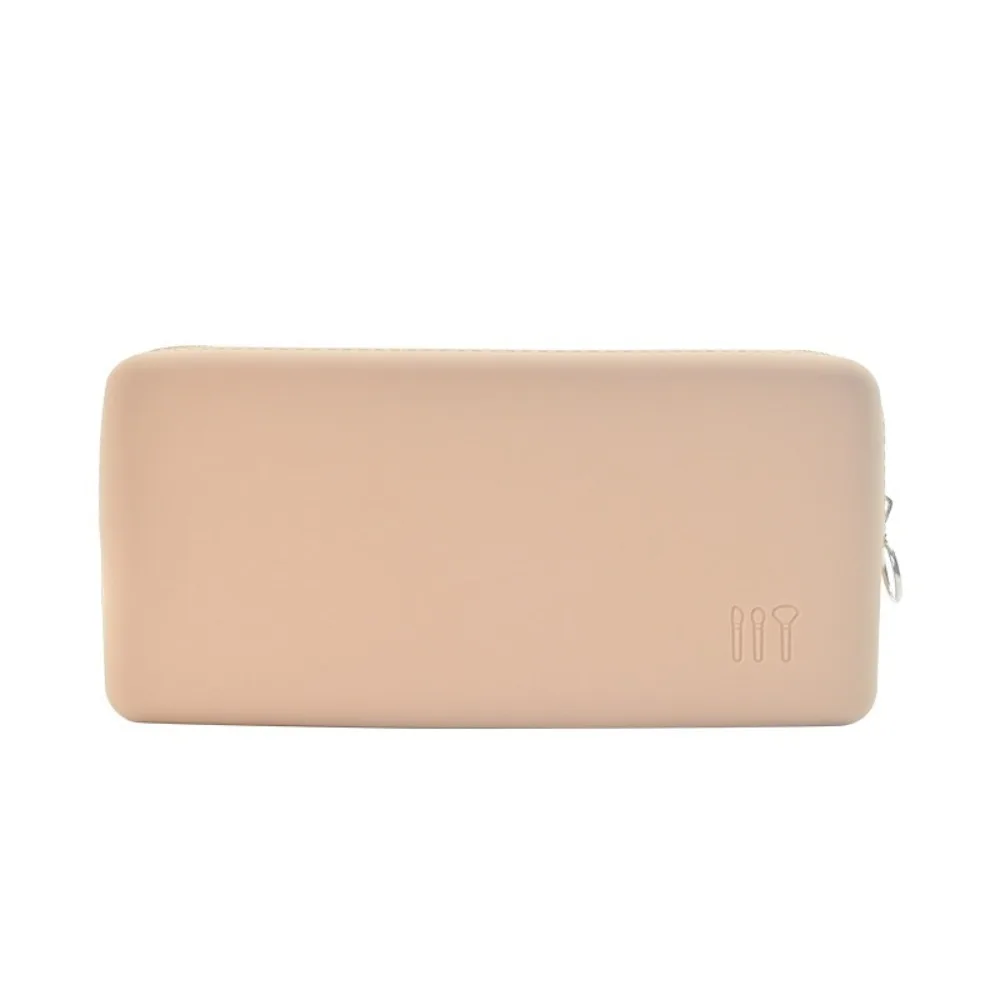 

Reusable Solid Color Silicone Cosmetic Bag Portable Rectangle Makeup Brush Case Waterproof with Zip Toiletries Purse Stationery